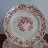 4 assiettes anciennes faience Lonchamps a fleurs - Liserons - Terre de fer