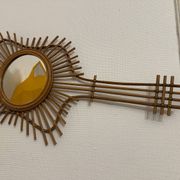 Vintage guitar-shaped rattan mirror