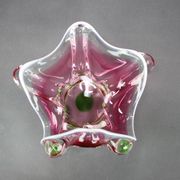 Mid-century pink and green Czech art glass bowl by Josef Hospodka.