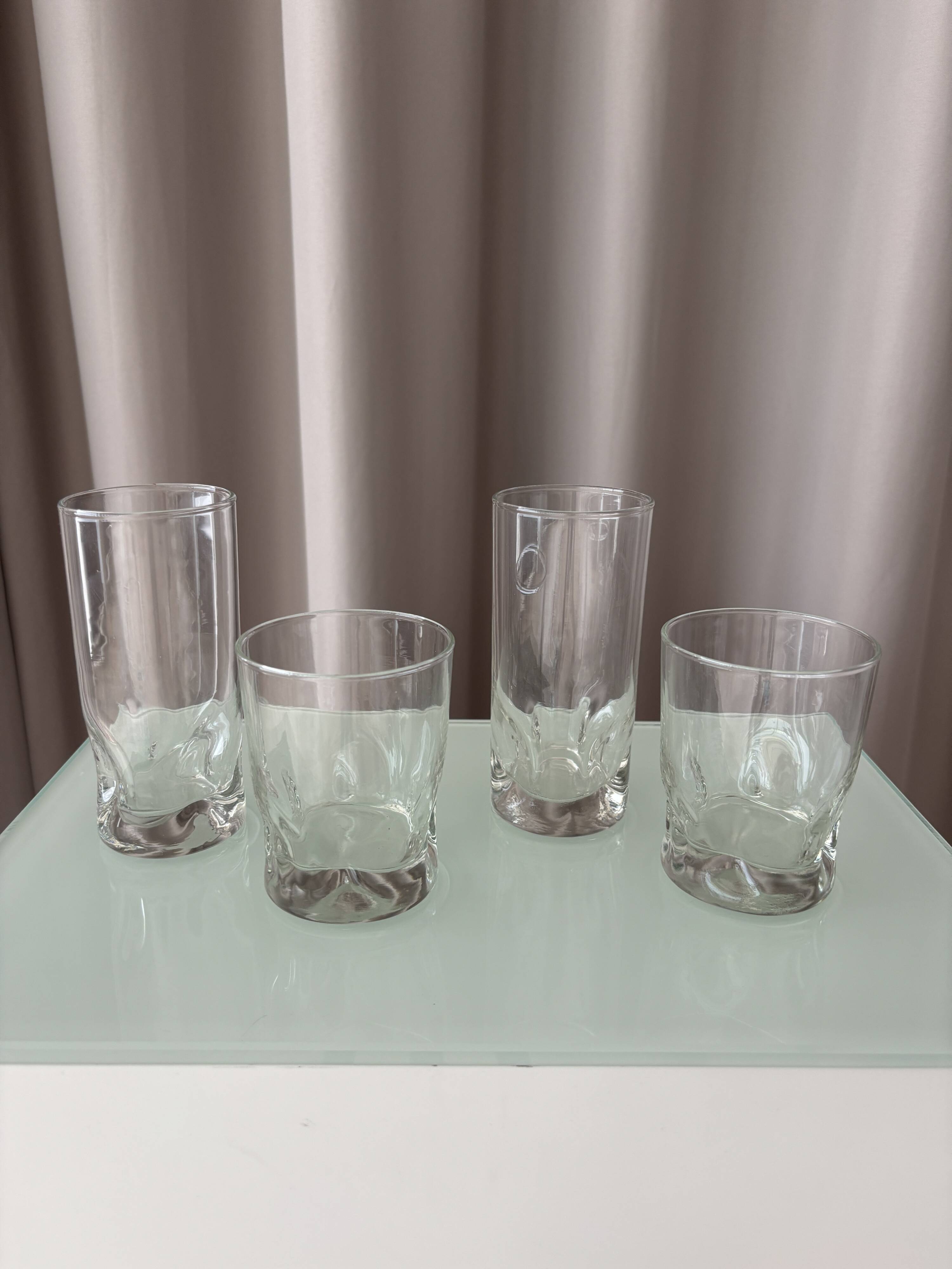 Set of 4 Vintage Sculptural Drinking Glasses | Thick Glass Tumblers & Highb