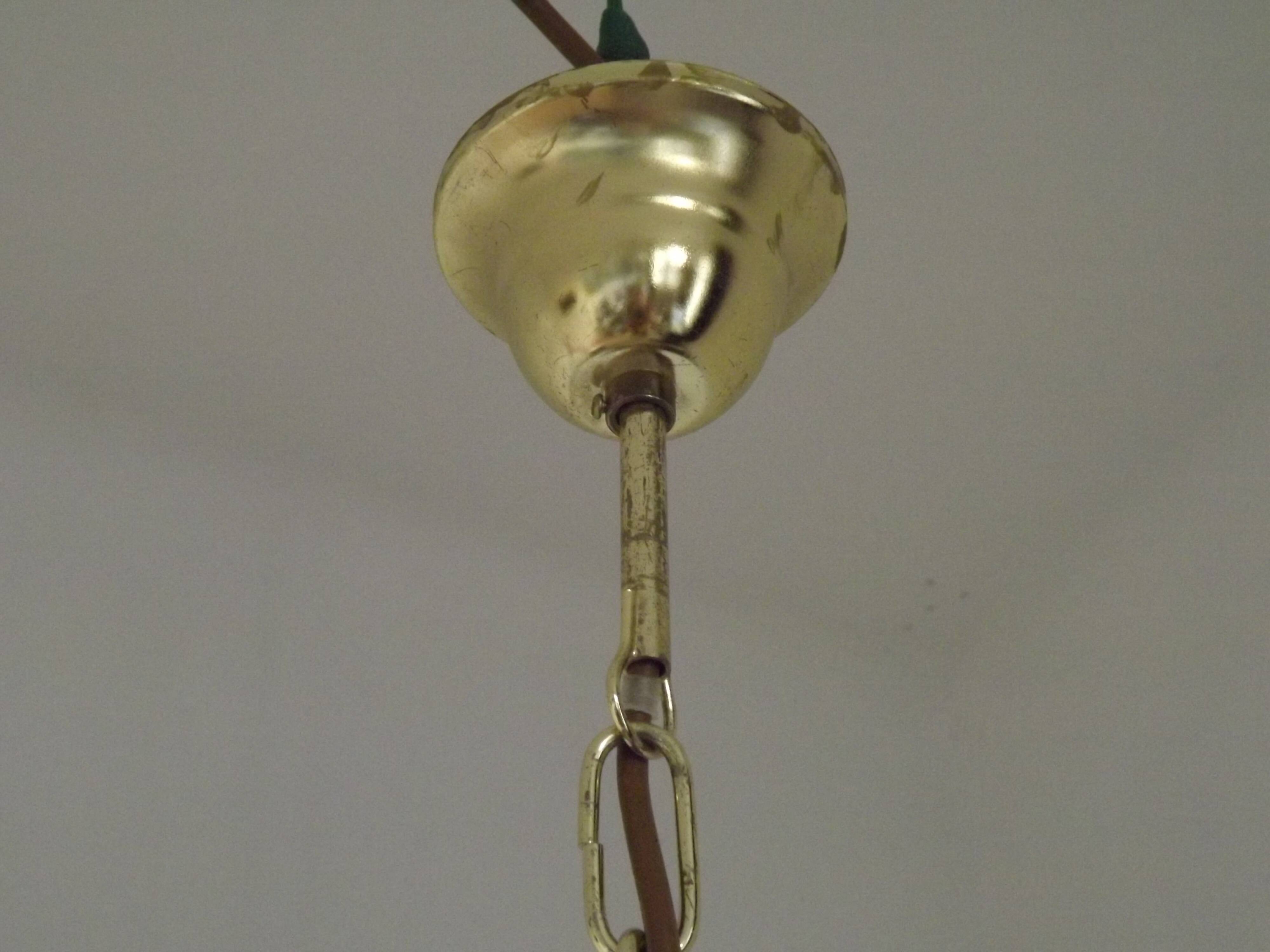 Vintage French Metal Crystal and Glass 5 Arm Paris Chic Style Chandelier