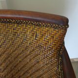 Woven rattan armchair and exotic wood - Colonial style - 1980s