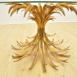 Hollywood Regency Coffee Table with Golden Wheat Frame, 1970s