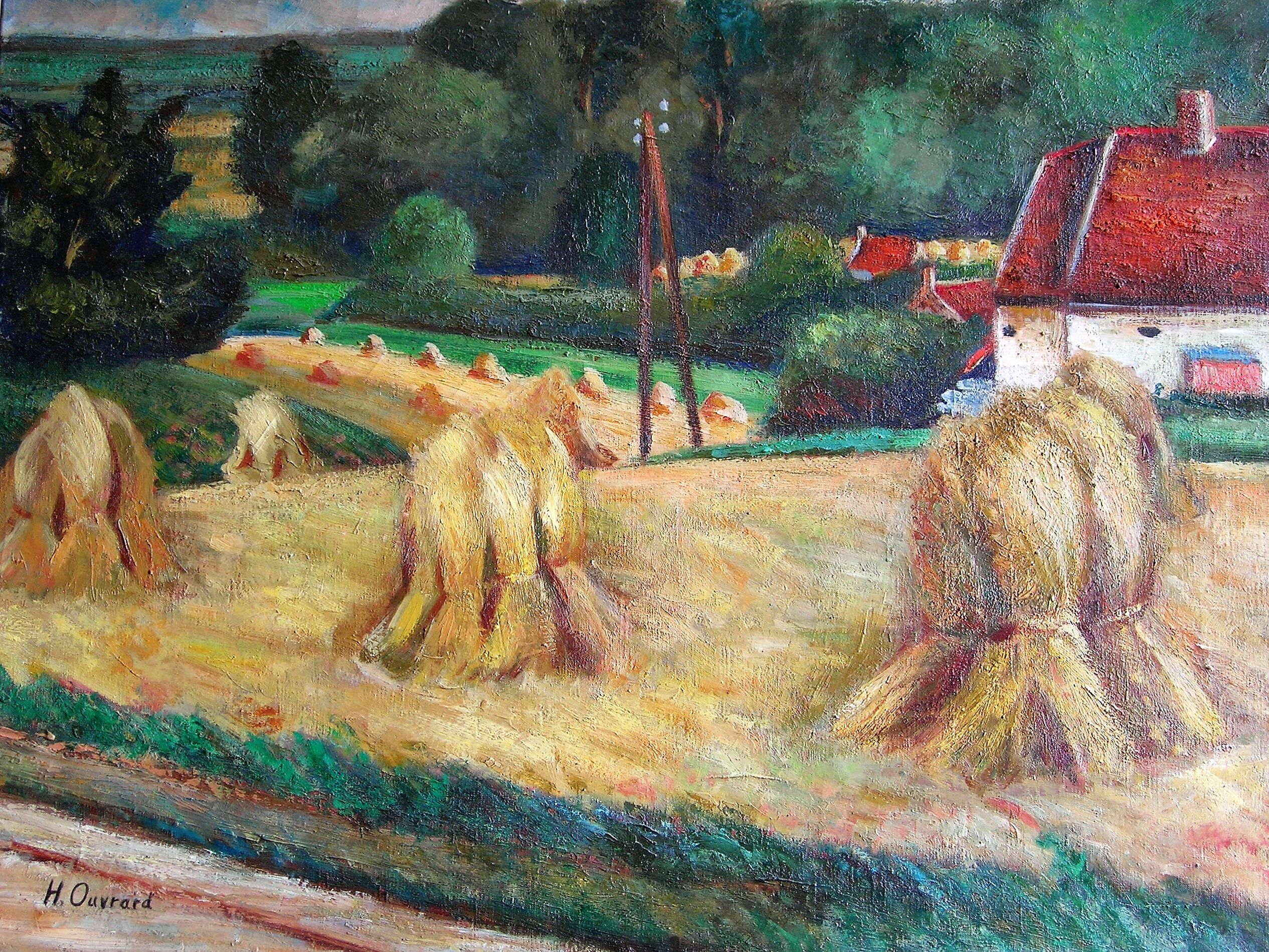 Countryside landscape at the harvest of H.Ouvrard (XXth)