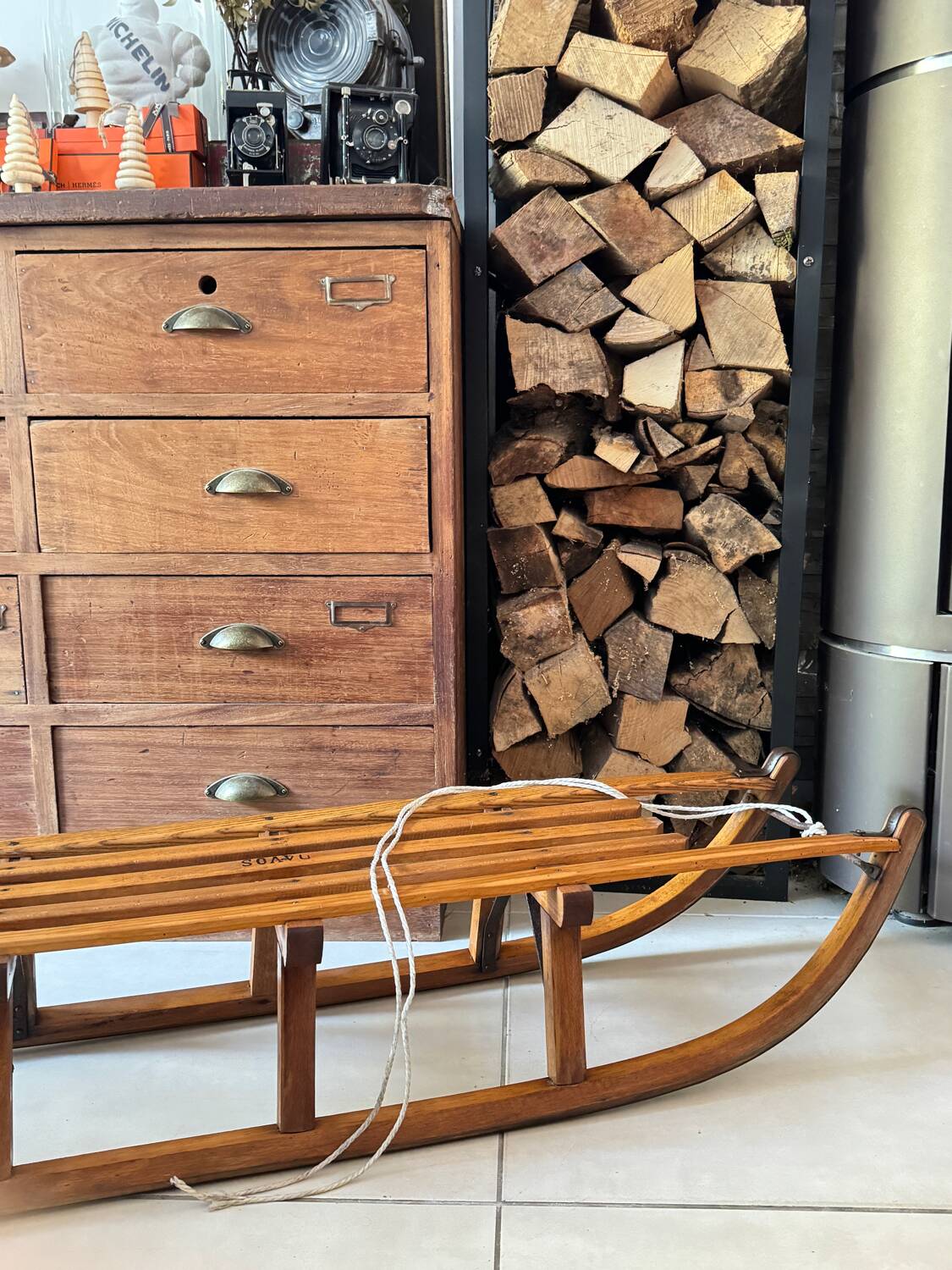 Old wooden sled Davos