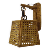 Rattan and cane lantern wall light. 1950s-1960s