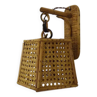 Rattan and cane lantern wall light. 1950s-1960s