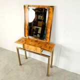 Console vintage en loupe avec miroir, 1970