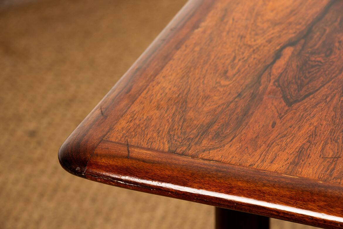 Rosewood and metal tube coffee table, two levels, Denmark 1960.