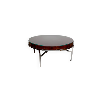 Table Basse Moderniste – Chrome & Bois Exotique – Italie, Circa 1960-1970