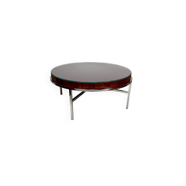 Table Basse Moderniste – Chrome & Bois Exotique – Italie, Circa 1960-1970