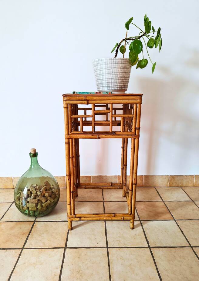 Bamboo and rattan side table from the 1970s.