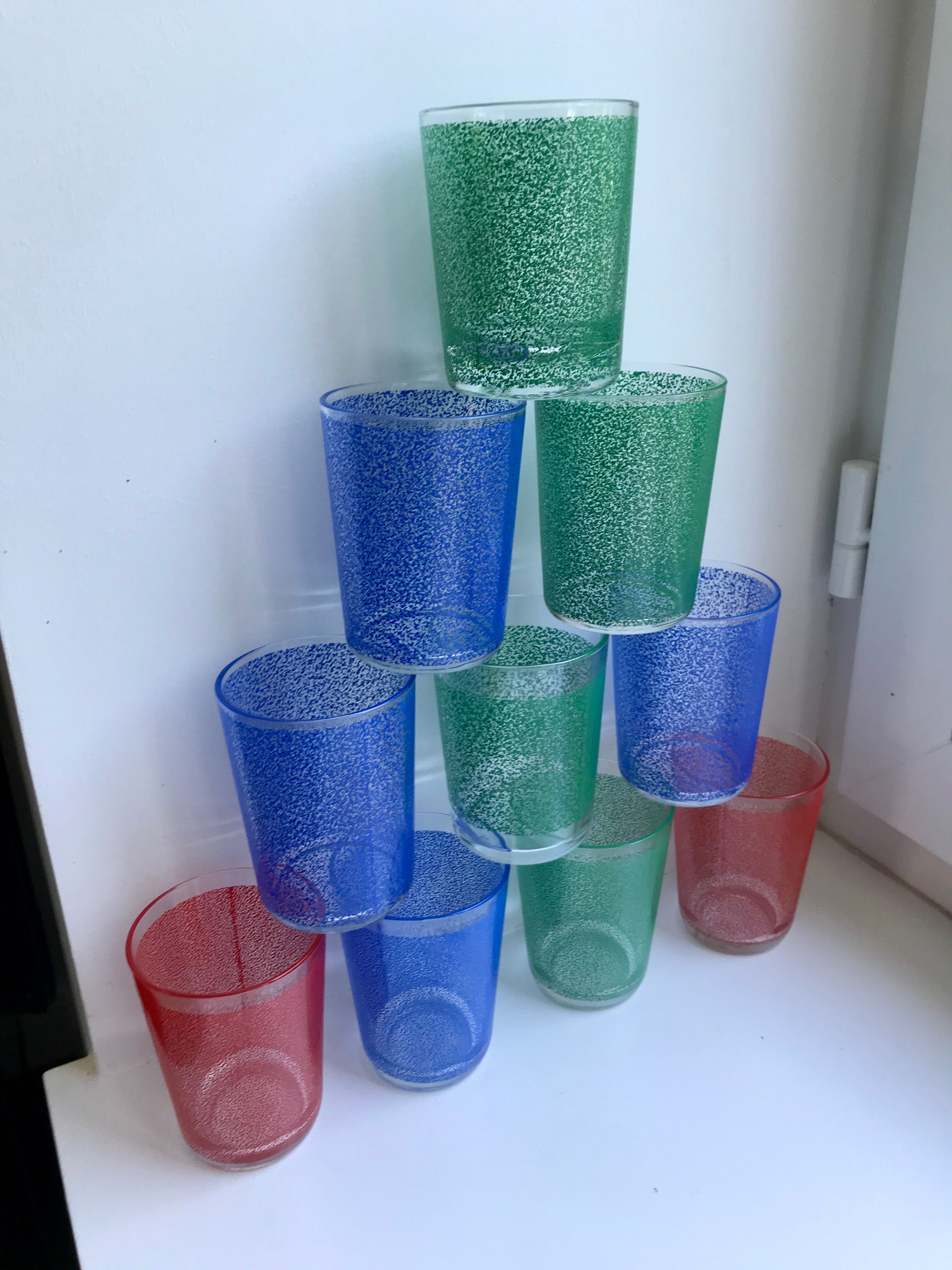 Set of 8 colored water glasses 70s