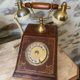 Vintage telephone leather wood brass