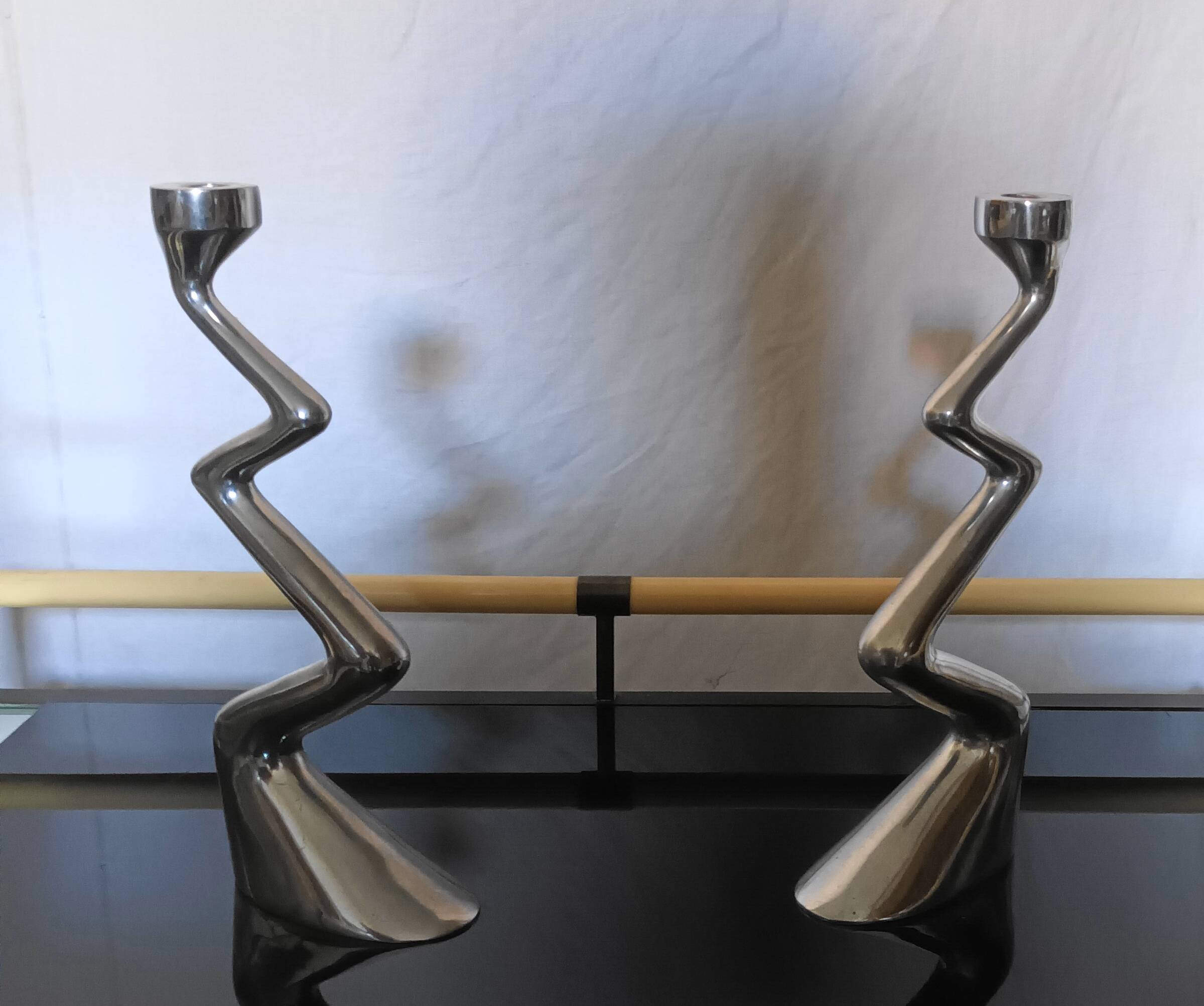 Pair of Zig Zag candlesticks by Matthew Hilton from the 80s