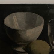 Oil on wood still life with glass bowl and lemon chiaroscuro 1960