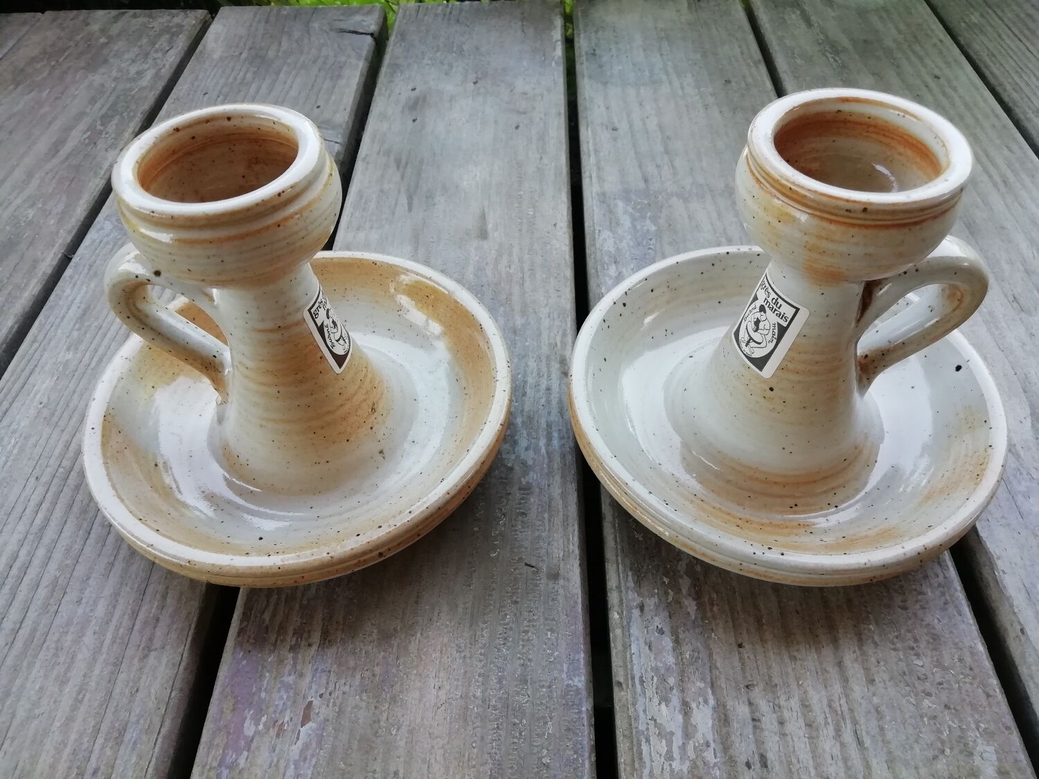 Pair of stoneware candle holders