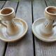Pair of stoneware candle holders