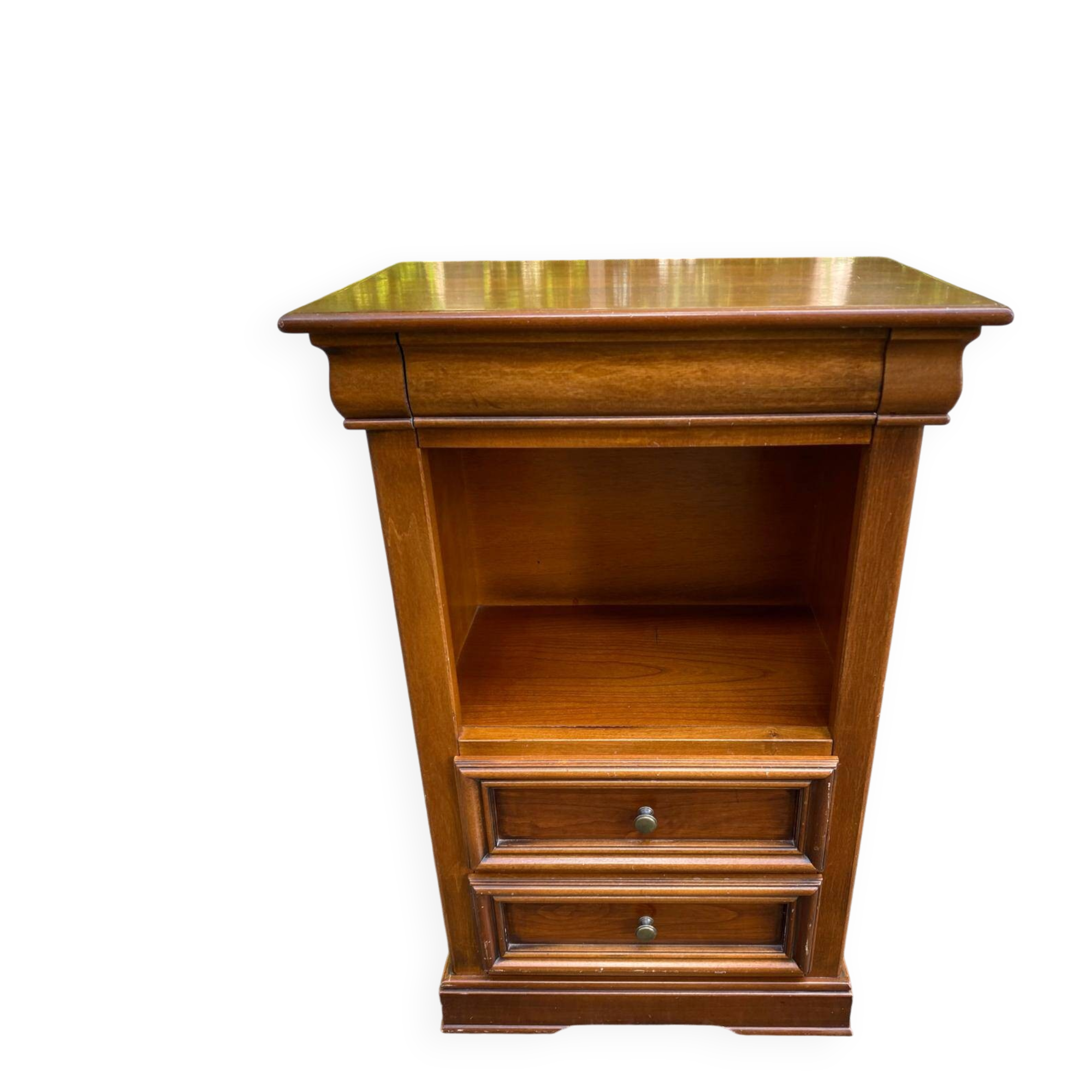 High bedside table, wooden accent table in Louis Philippe style.
