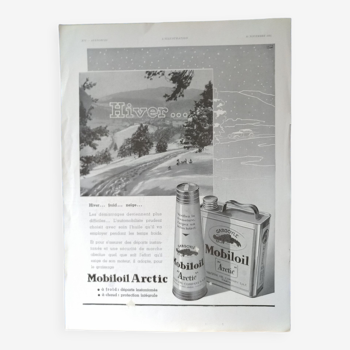 Une publicité papier  voiture huile Mobiloil   arctic   issue d'une revue d'époque 1934