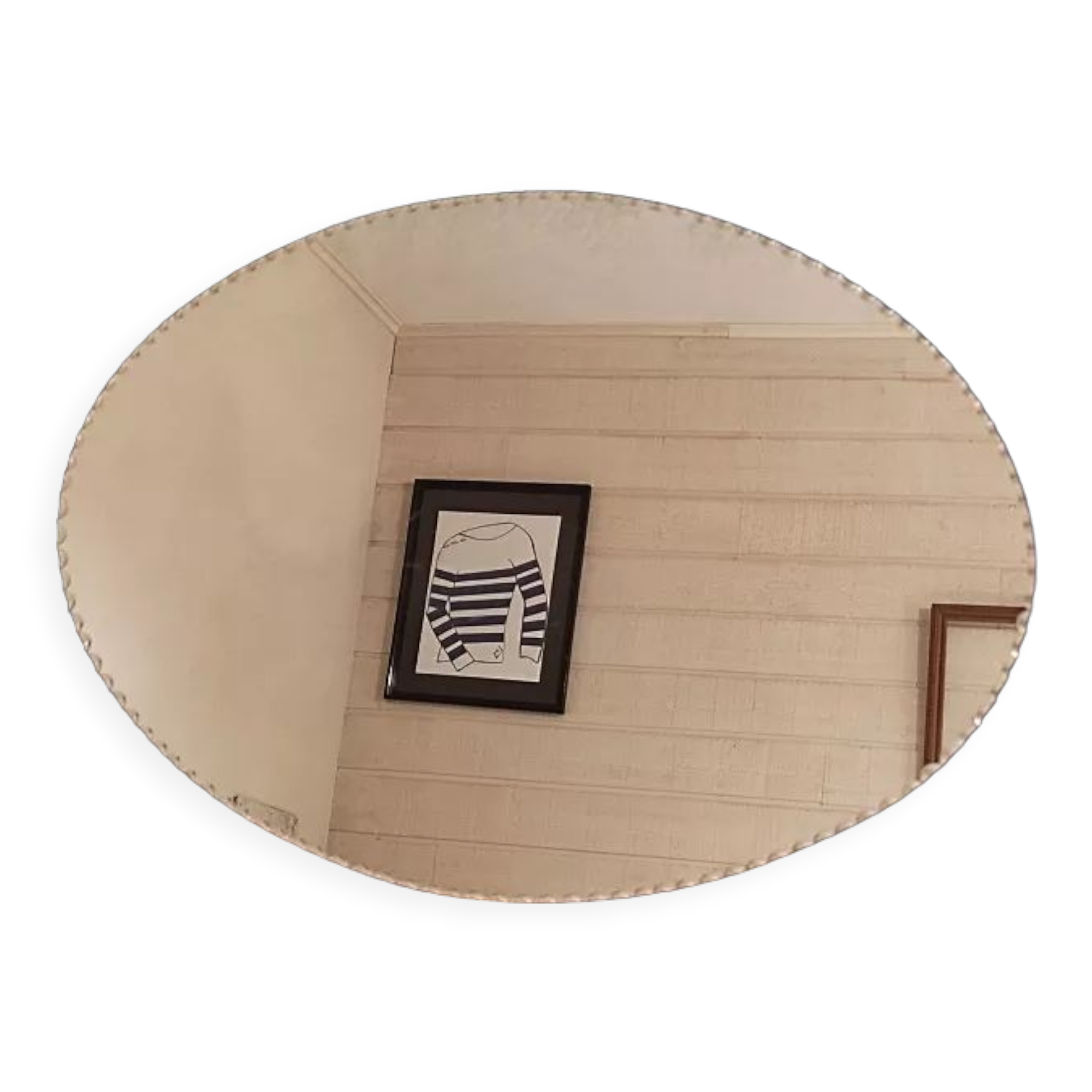 Oval beveled mirror patinated art deco 35x50cm