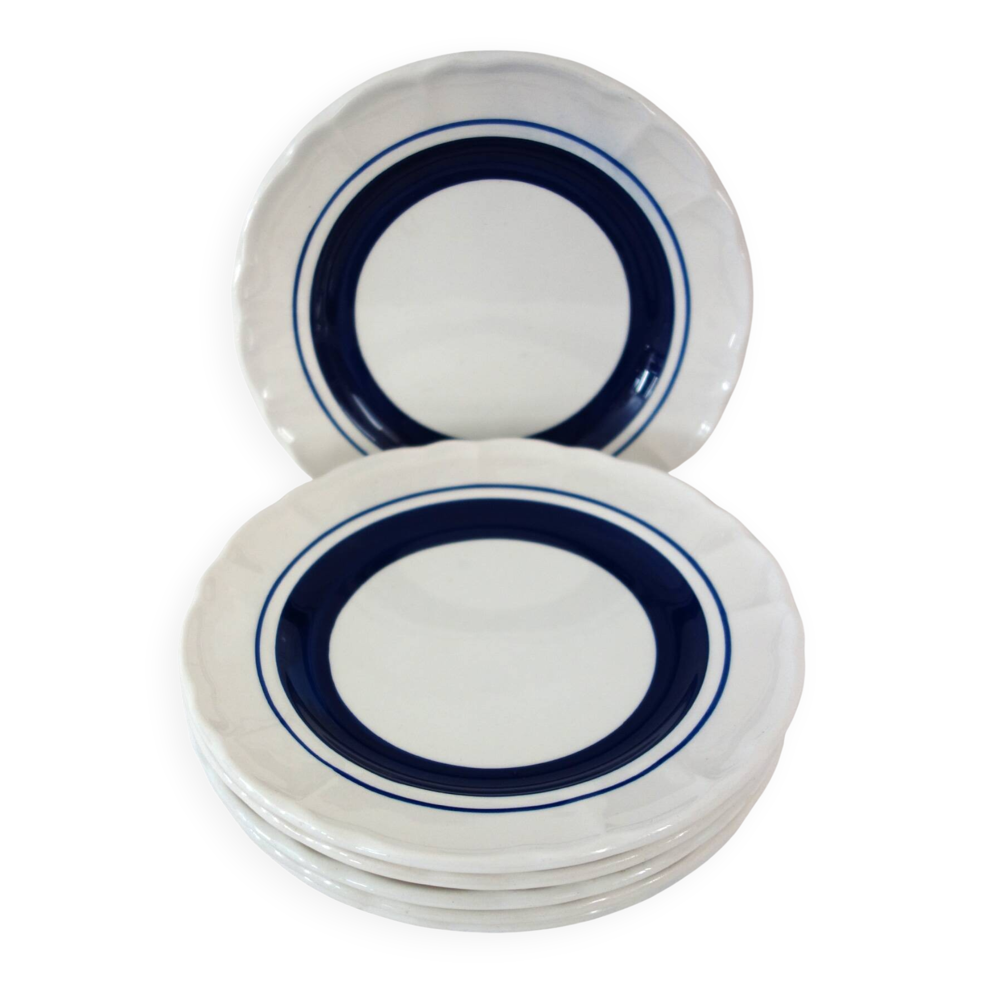 6 white and blue dessert plates, Italy