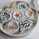 Set of 6 Pornic oyster plates, "PENEREF" model, hand painted, 25 cm