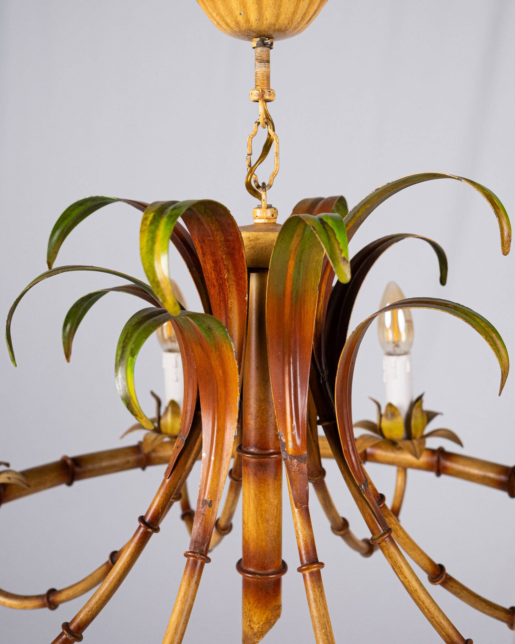 Italian metal chandelier in bamboo imitation, 1960s