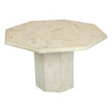 Vintage Octagonal Dining Table Travertine Natural Stone Italy 70s