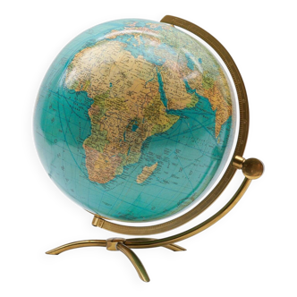 Large Vintage Globe • Glass • Brass • Columbia Duo • Space Age • 1960