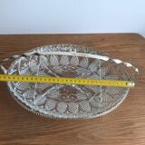 Plat apéro en verre 4 compartiments avec son support en métal doré vintage