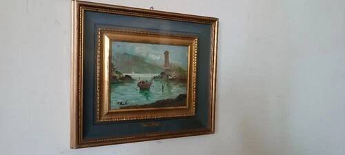 huile GIOVANNI BERTE' ANS 50 PAYSAGE FLUVIAL