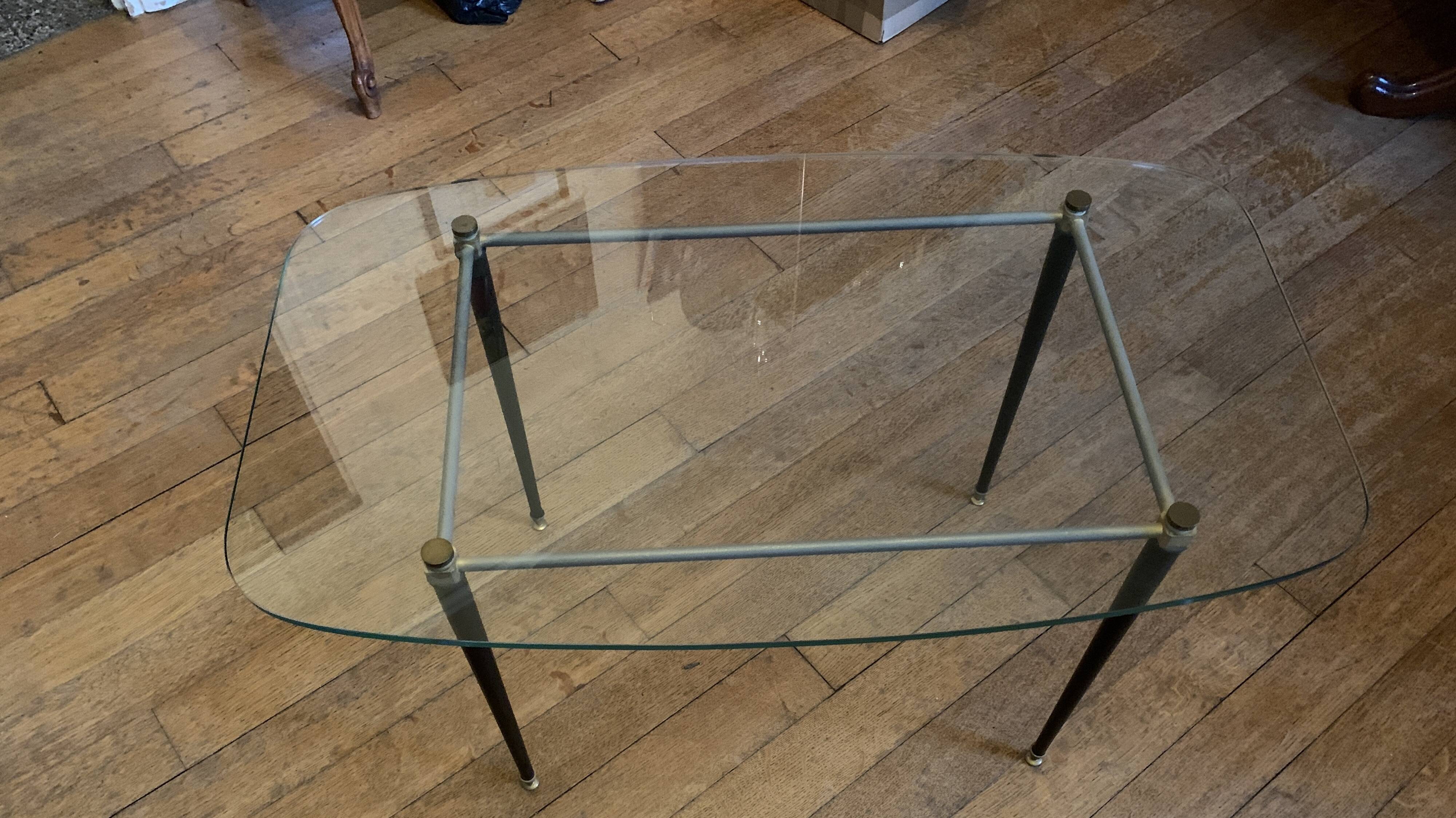 Vintage Oval Glass and Metal Coffee Table