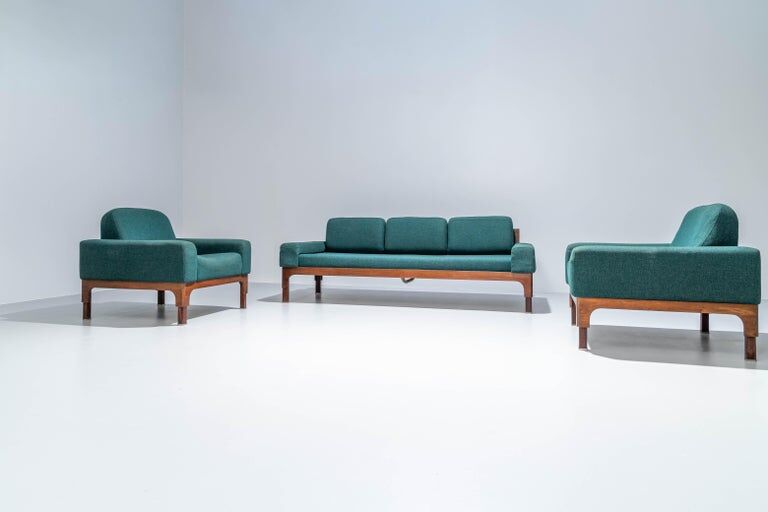 Romantica living room set by Piero Ranzani for Elam in walnut Italy 1950s