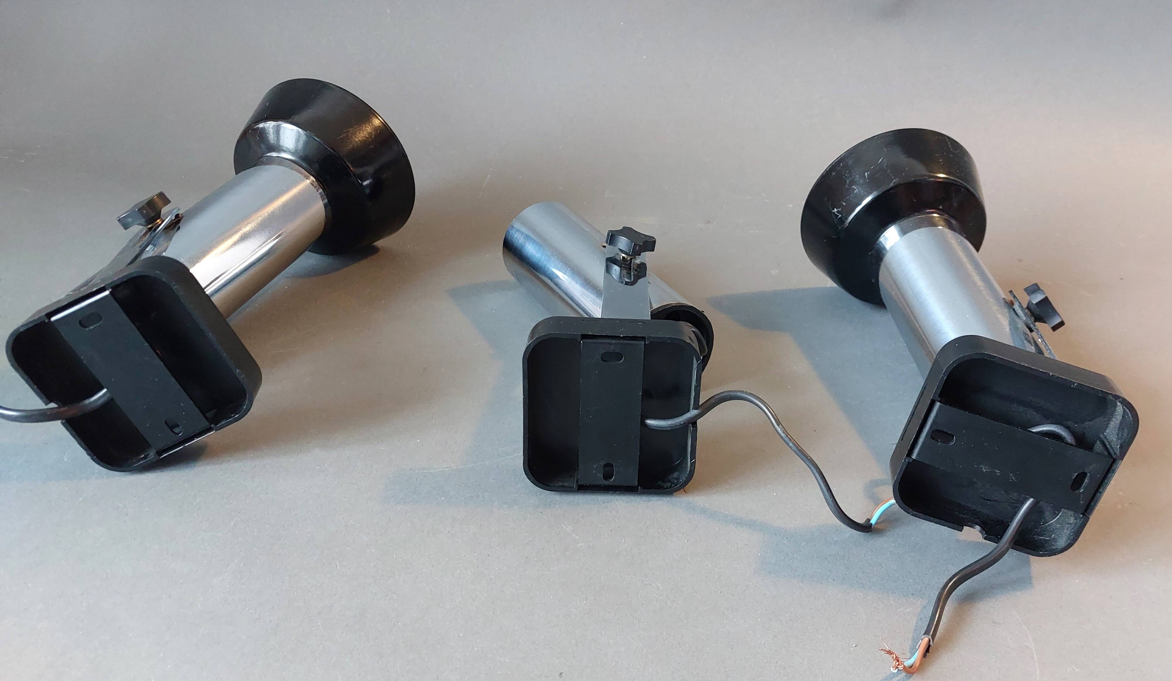 Series of 3 Targetti Sankey 1970 chrome wall lights.