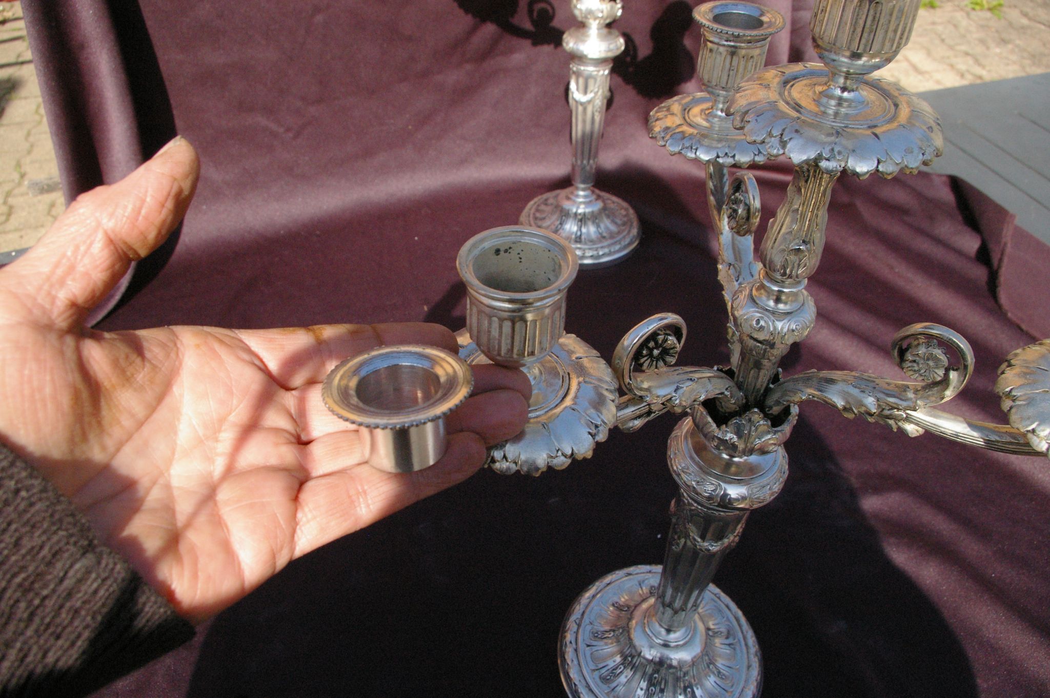 Gallia Christofle Paire 2 Candelabras Chandeliers Silver Bronze Louis XVI H45cm