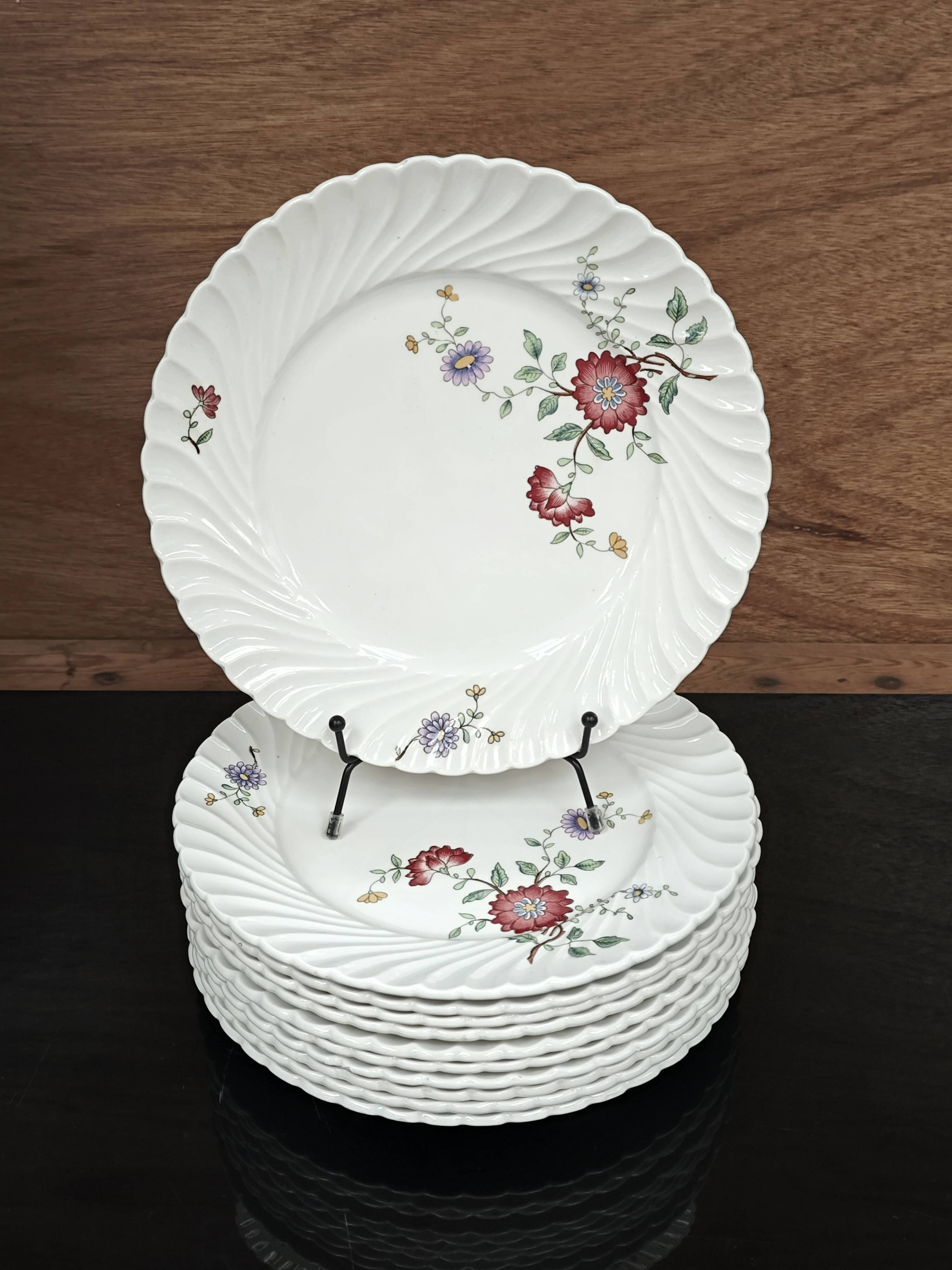 Set of 11 flat plates KG Lunéville Service Fleurs des Indes