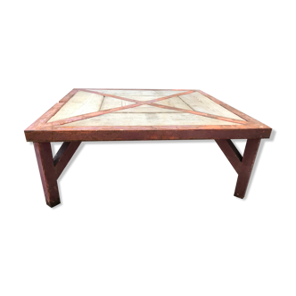 Table basse extérieur industrielle en fer et bois