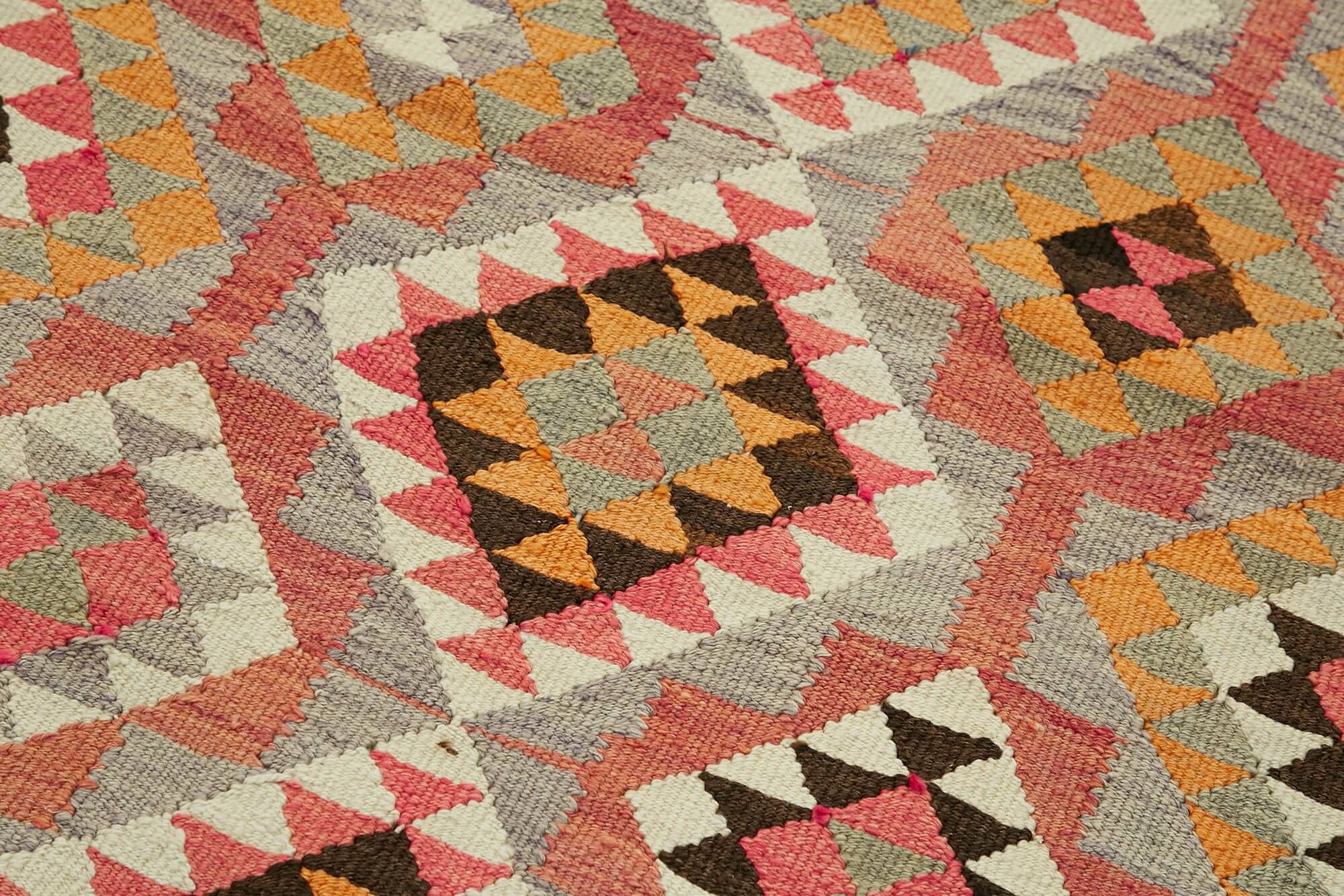 Turkish Handwoven Vintage Herki Kilim 106 cm x 340 cm