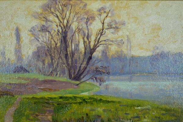 Henri Rosier, Étangs de Ville d'Avray. Huile sur papier encadrée.