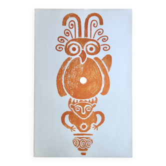 Original Pre-Columbian print, Aztecs Colombia folk 60s