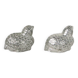 Metal salt and pepper shakers depicting two quails, 1970