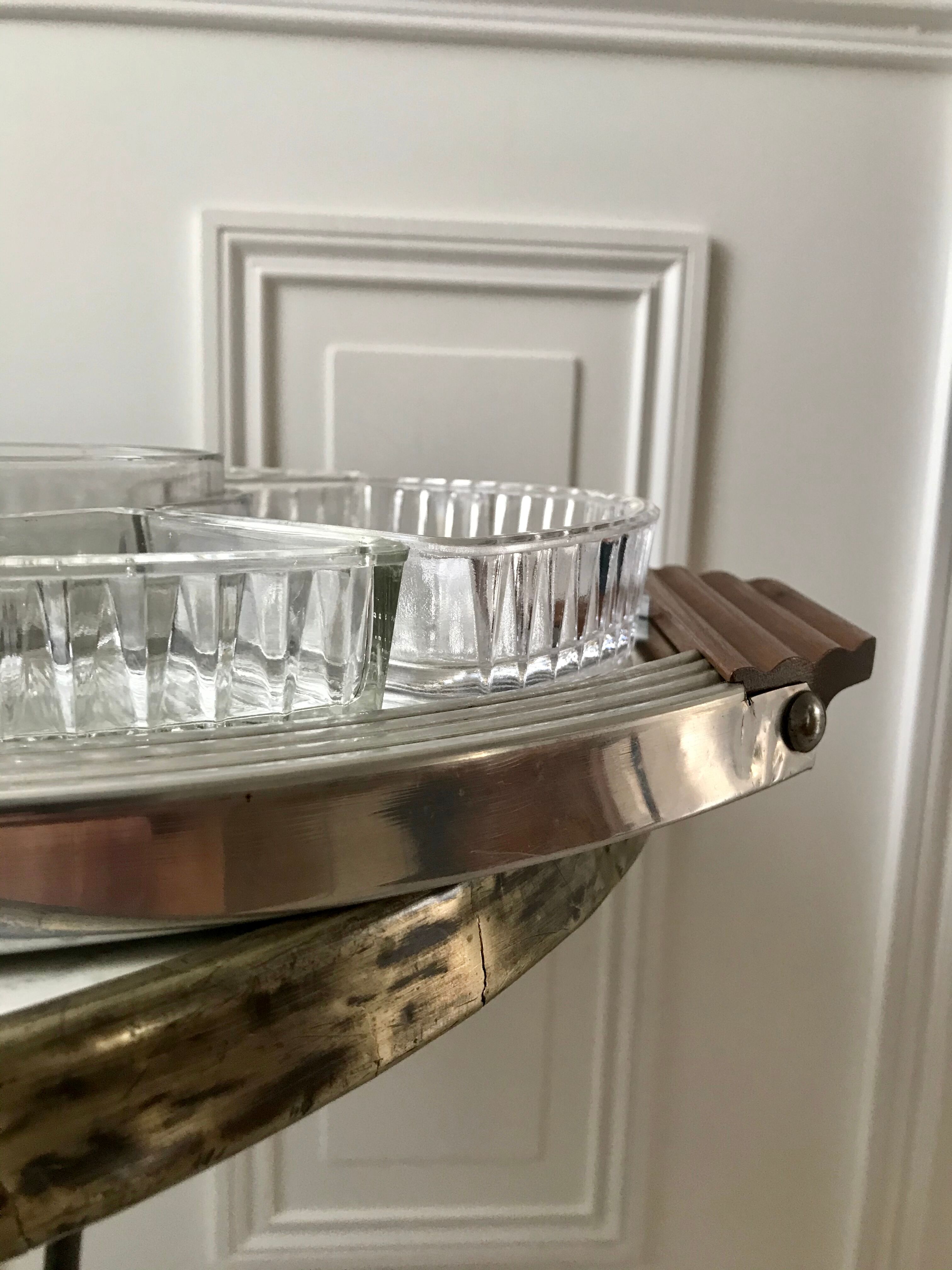 Art Deco mirror tray with appetizer compartments