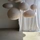 Small round pink rattan and natural linen Japanese-style pendant light D30