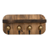 Étagère murale bois massif avec patères dorées - Range-clés entrée rus
