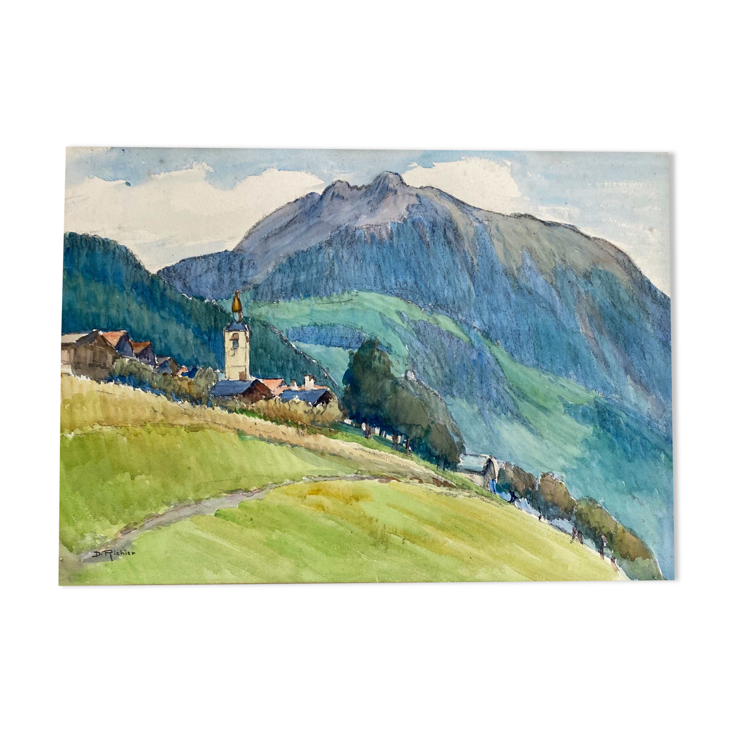 Painting "landscape of savoy" original watercolor by denise richier