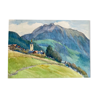 Painting "landscape of savoy" original watercolor by denise richier