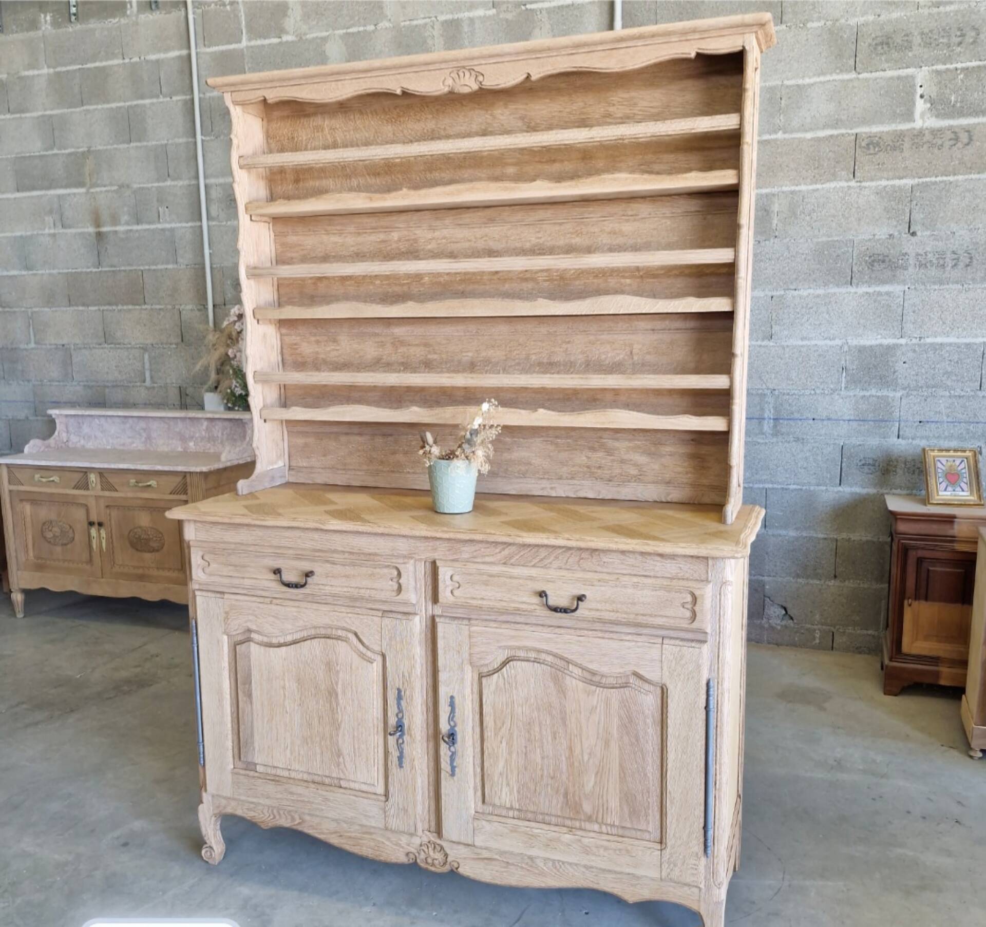 Oak sideboard fully sandblasted and varnished.