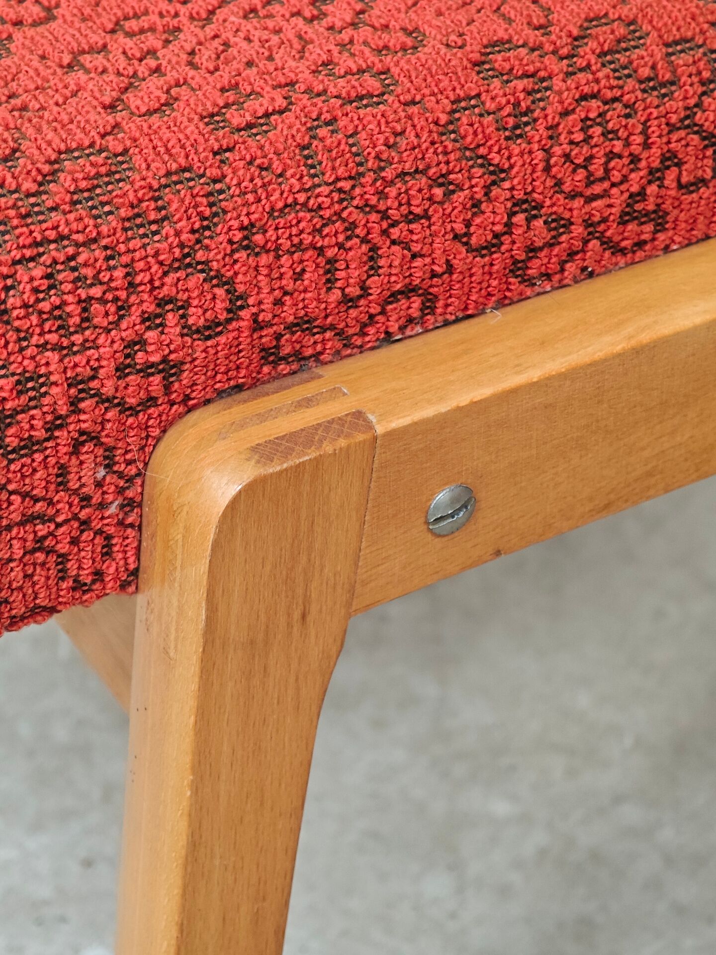 Ton bystrice stool (thonet) wood and orange patterned fabric 1960