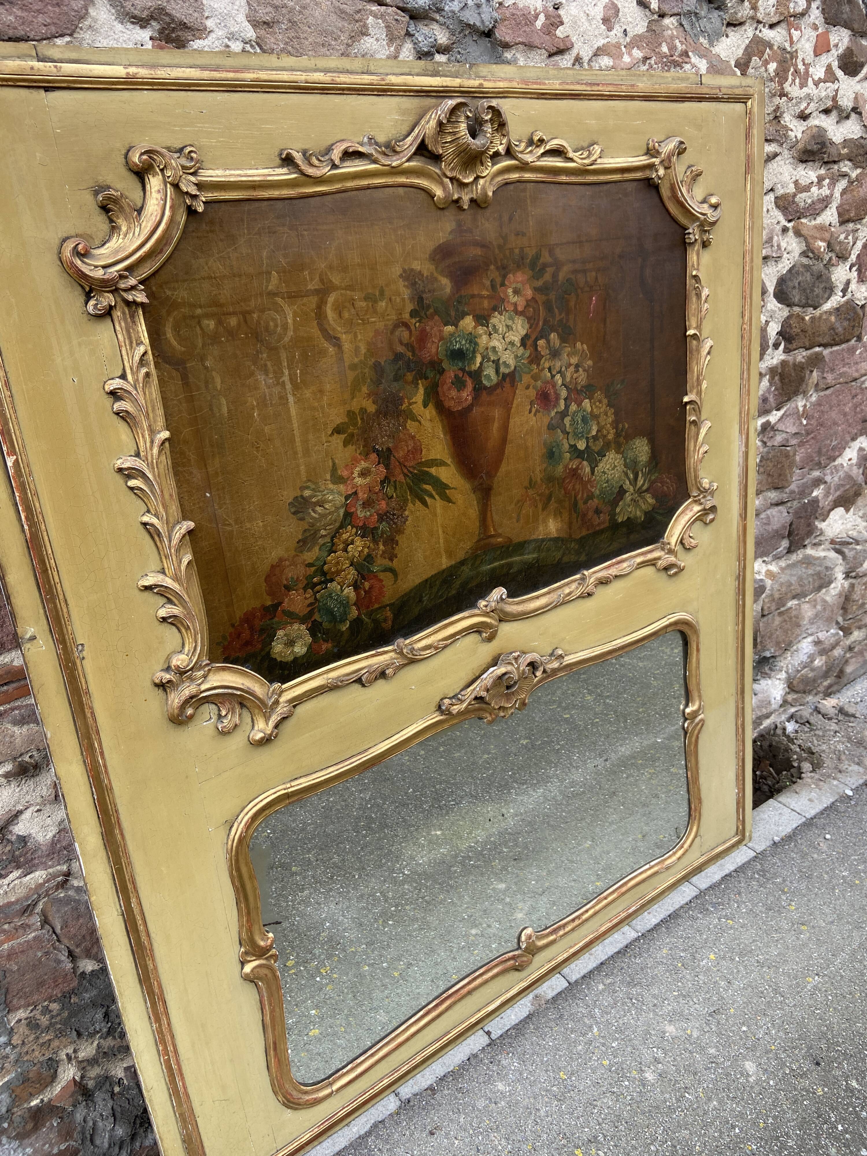 Trumeau & early 19th century painting in gilded wood.